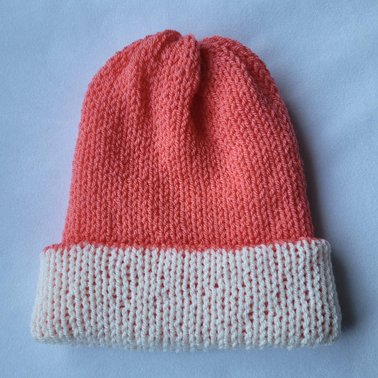 Reversible Knitted Hat - Coral And Ivory