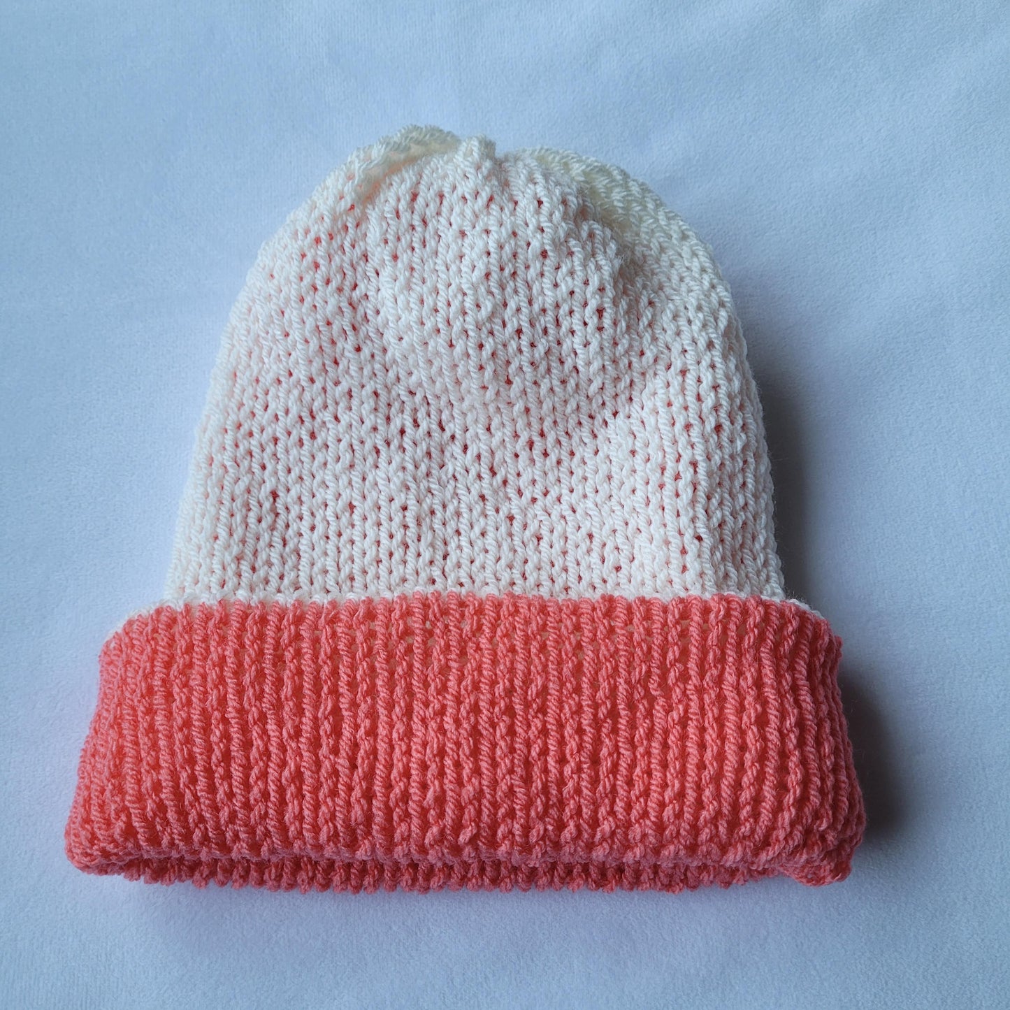 Reversible Knitted Hat - Coral And Ivory