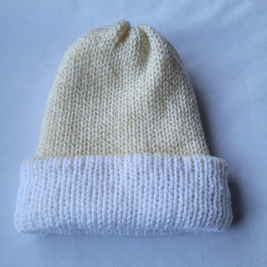 Reversible Knitted Hat - White & Ivory