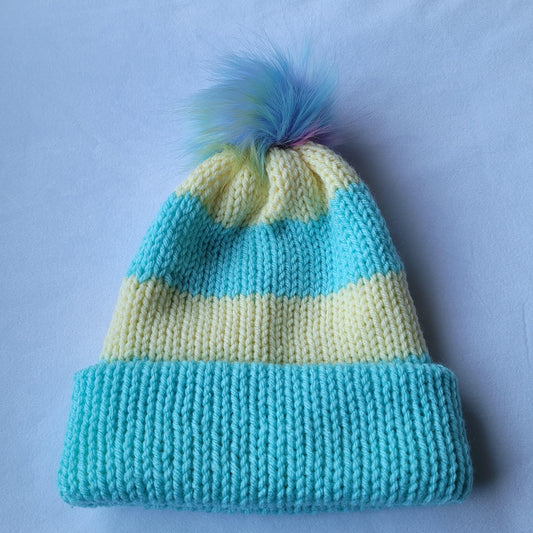 Knitted Hat - Blue & Yellow
