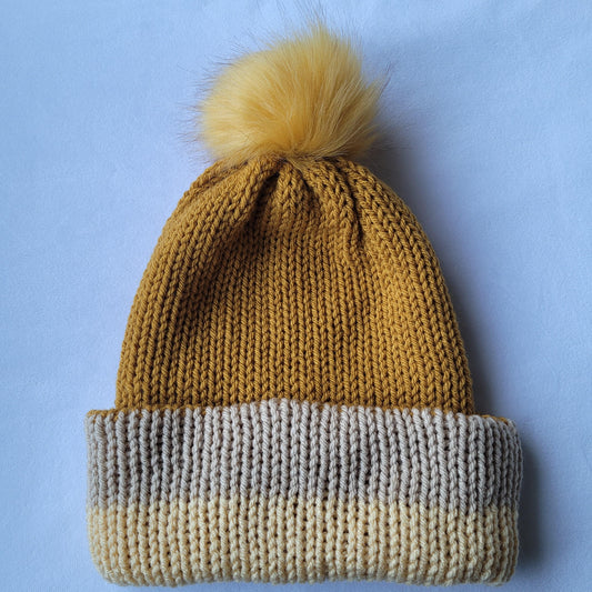 Knitted Hat - Mustard Striped