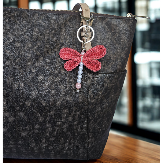 Crochet Dragonfly Keychain | Crochet Bag Charms - Terracotta