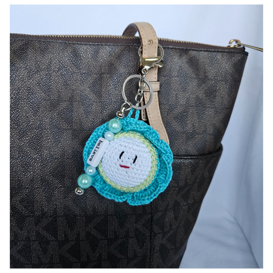 Crochet Flower Keychain | Crochet Bag Charms | Happy Blossom - Blue