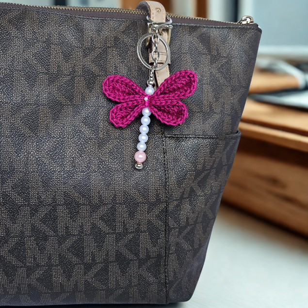 Crochet Dragonfly Keychain | Crochet Bag Charms - Magenta
