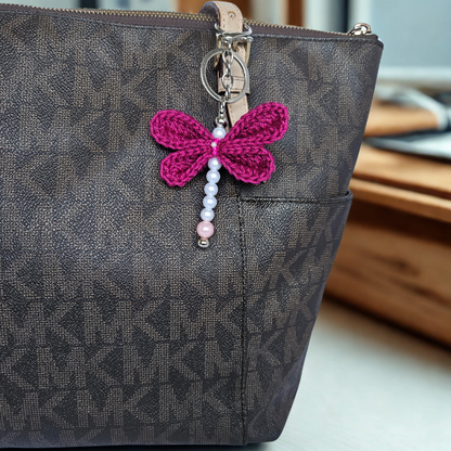 Crochet Dragonfly Keychain | Crochet Bag Charms - Magenta