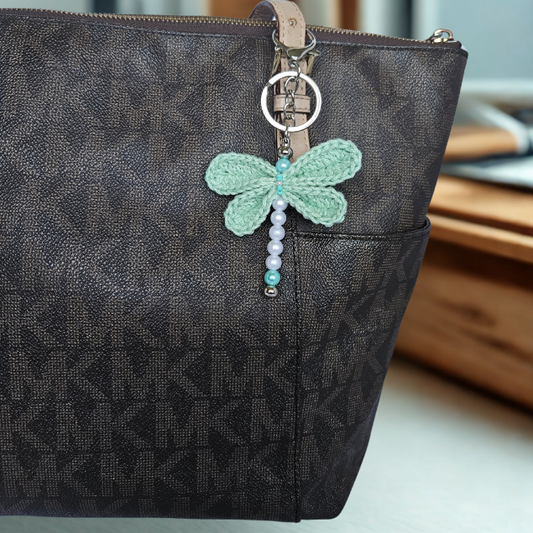 Crochet Dragonfly Keychain | Crochet Bag Charms - Mint