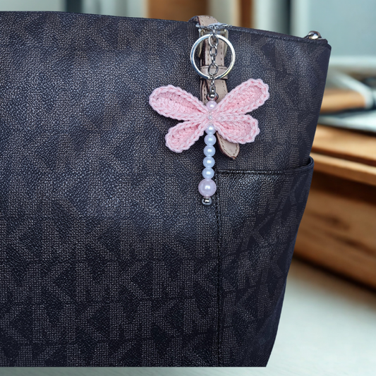Crochet Dragonfly Keychain | Crochet Bag Charms - Pink